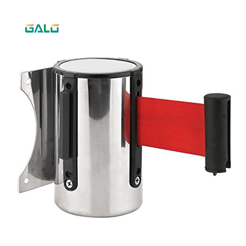Crowd Control Outdoor Stainless Steel Wall Mount Red Belt Retractable Ribbon Barrier Sport Stanchion Queue 2m3m/5m