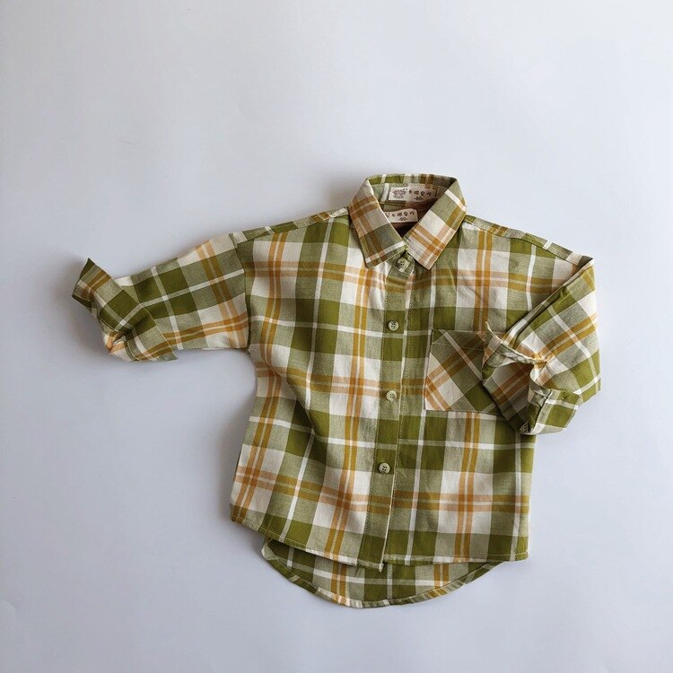 Frühling Childrenswear freundlicher Baumwolle Langarm Raster Hemd lässig Shirt langarm Shirt: Grün / 5T
