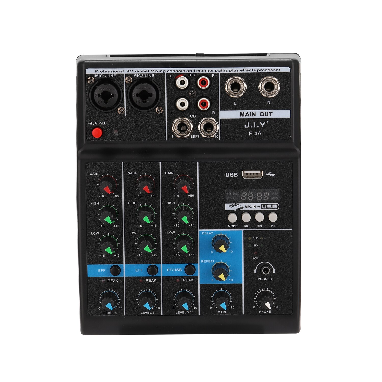 BT 4 Channel Sound Mixing Console and Monitor Paths Plus Effects Processor with USB