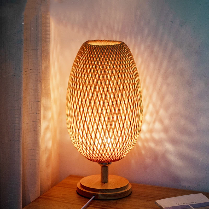 Vintage Bambus Tisch Lampen Chinesischen Stil Handgemachte Holz Schreibtisch Lampe für Wohnzimmer Schlafzimmer Dekoration Kreative E27 Neben Lampe: Black