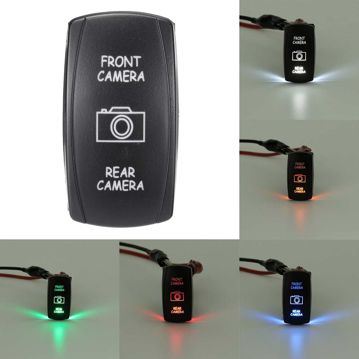 Universal Car 12V 7 Pins FRONT CAMERA REAR CAMERA Switch LED DPDT ON-OFF-ON Rocker Switches RV Boat