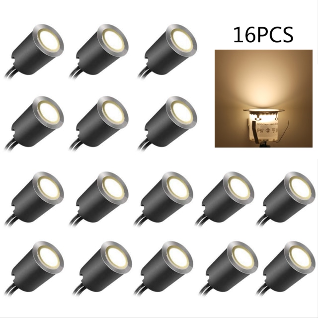 12V LED Deck Licht Set IP67 Wasserdicht Unterirdischen Lampe Outdoor-landschaft Beleuchtung EU UNS UK für Hof Garten Pathway treppen Terrasse: 16PCS Warm White / EU Plug Set
