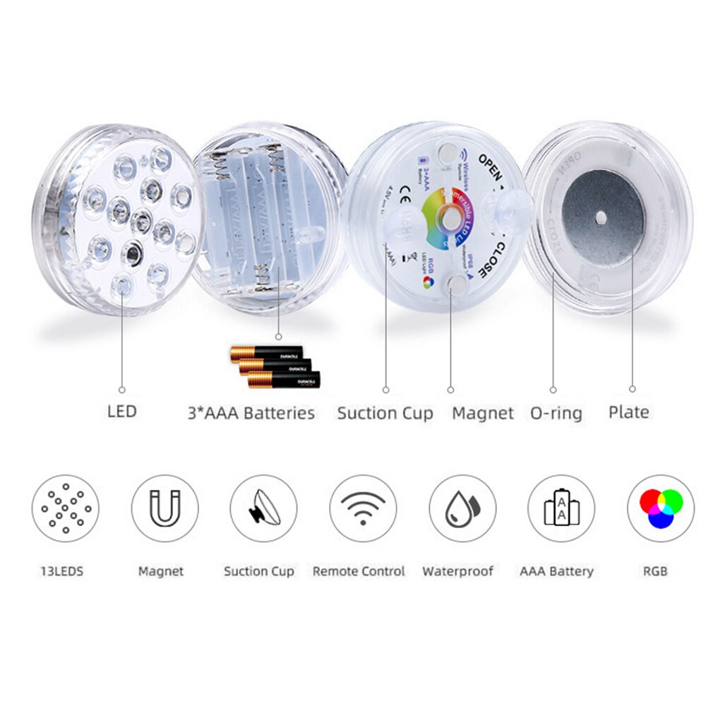 Waterproof Underwater Lamp 5V Remote Control Submersible Led Lights Battery Power Aquarium Light Pool Fishtank Vase Decoration