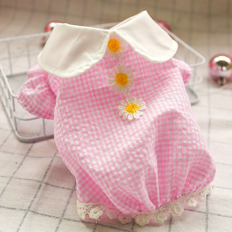 Hondenkleding hondenshirt geruite hondenjurk zomer hondenkleding kattenpakje madeliefje roze shirt kleine en middelgrote hondenkleding t-shirt