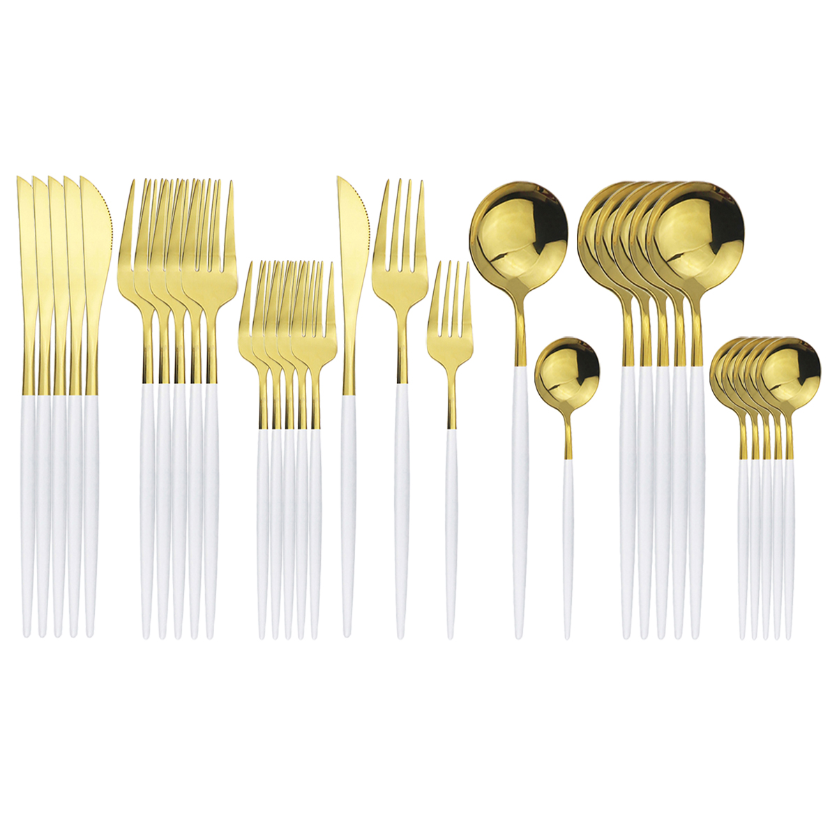 30Pcs Roze Goud Bestek Set 304 Rvs Servies Set Mes Dessert Vork Lepel Bestek Set Keuken Party Servies set: White Gold