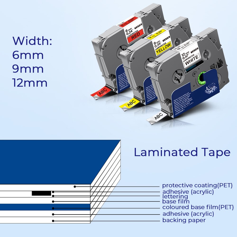 10pk etiketter til brother tze 231 label tape tze -231 lamineret tape 12mm til brother p touch pt -e110 pt-h100p pt -h100r label maker