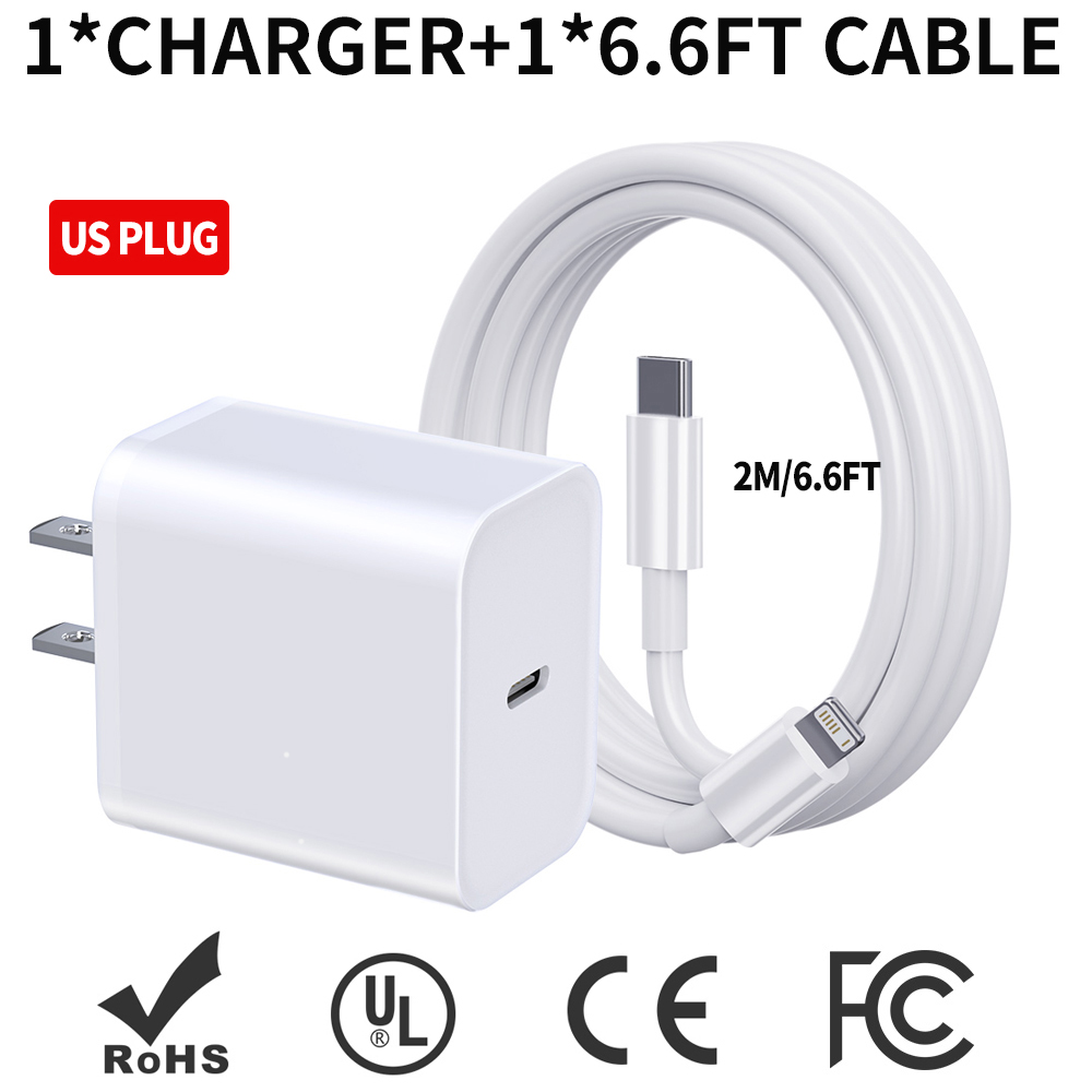 Cargador estadounidense de carga rápida PD20W con certificación MFI con Cable USB Lightning para iPhone 14 13 12 11 X XR XS Pro Max iPad cargador USB C: IL