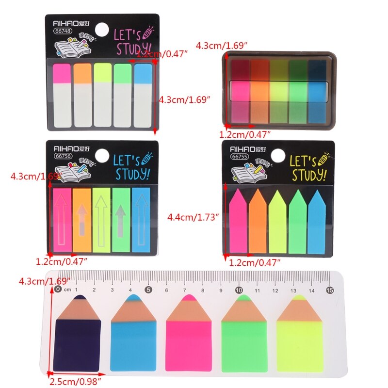 Autocollant clair Fluorescent mémo drapeaux signet Index bloc-Notes