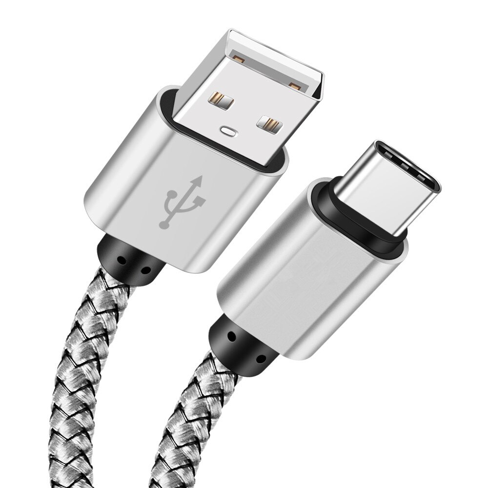 2M Nylon Kabel USB Typ C Daten Kabel 2A Schnelle Ladegerät Für Samsung Galaxis A71 A80 A40 A20 Tab EINE 8 ) Tab EINE 10,1 HTC 10 U11 leben: Silber- / 25 CM