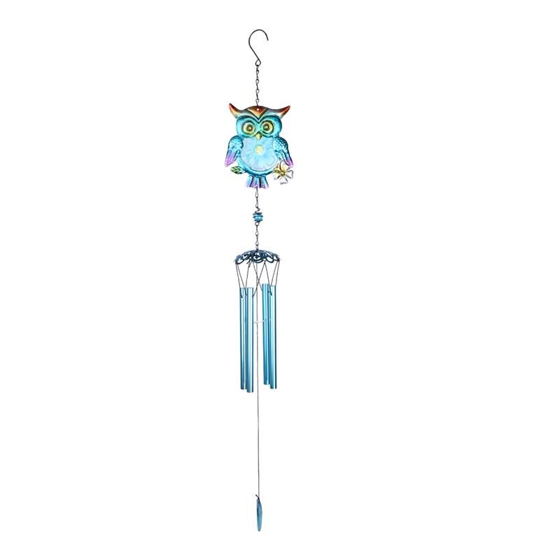 1Pc verre coloré dessin suspendu ornement hibou vent carillon pendentif délicat métal artisanat décoration: Bleu