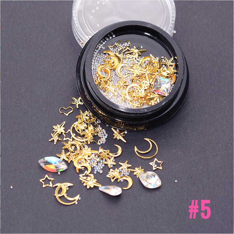 Mélange de rivets à ongles dorés, étoile, lune, strass, Punk, bijoux à ongles argent 3D, décoration pour manucure: 5