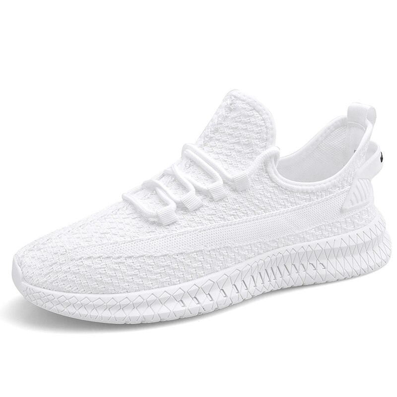 Baskets chaussures pour hommes couleur uni plat mouche armure respirant chaussures homme chaussures de marche décontractées: WHITE / 44
