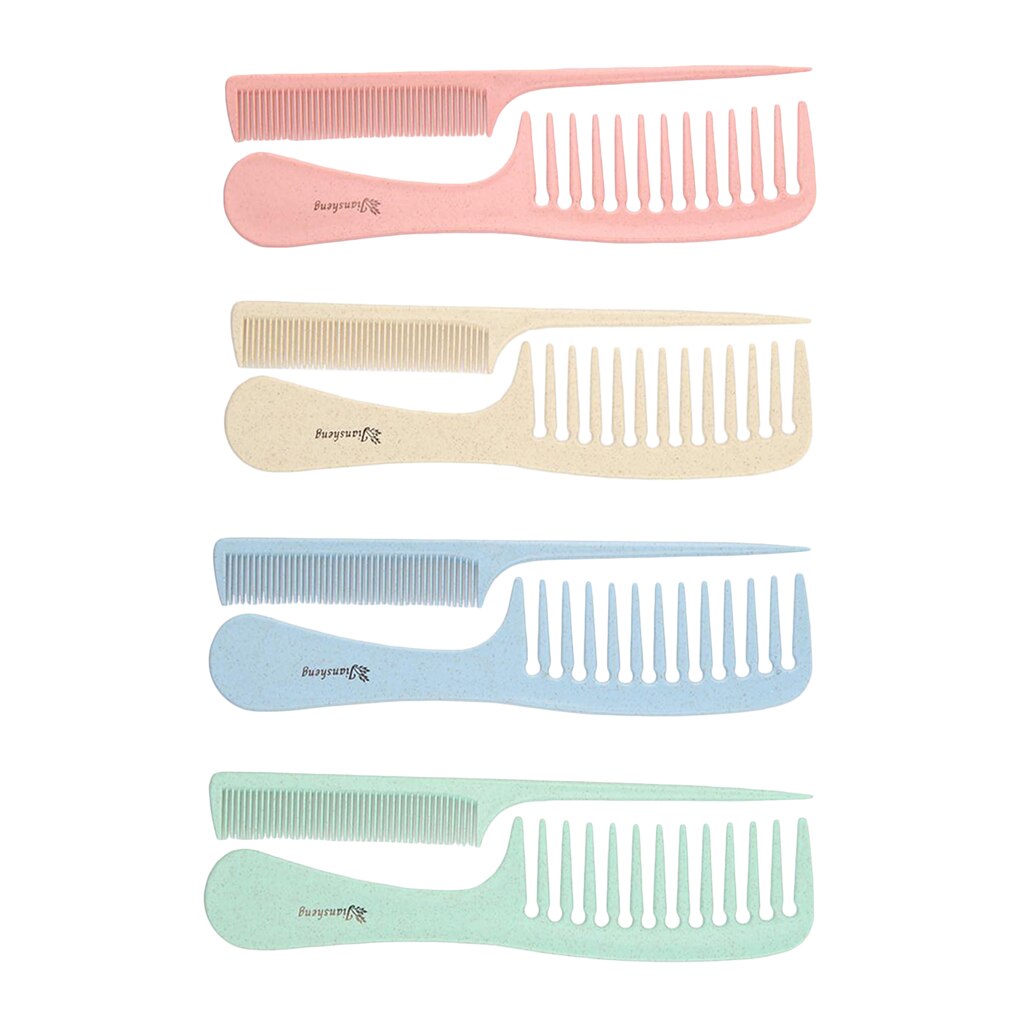 Juego de peines de dientes finos para peluquería, Set de 2 piezas de paja de trigo respetuosa con el medio ambiente, desenredante
