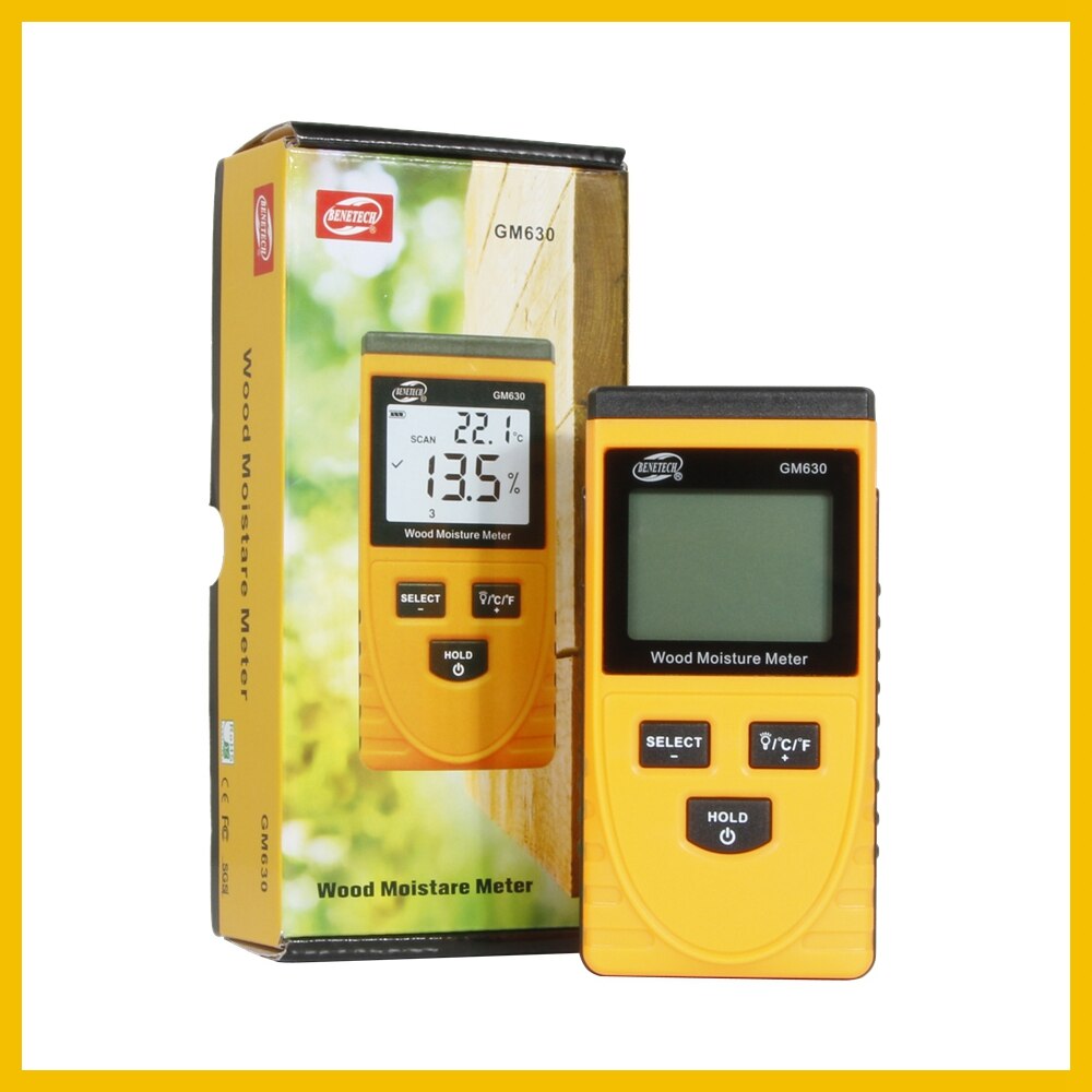 Digital induktion trä fuktighetsmätare träd virke fukthalt testare 0-50c trä termometer lcd bakgrundsbelysning  gm630- benetech