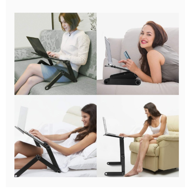 Aluminum Alloy Adjustable Laptop Table ,Portable Folding Computer Desk With Mouse Pad&Vented Fan
