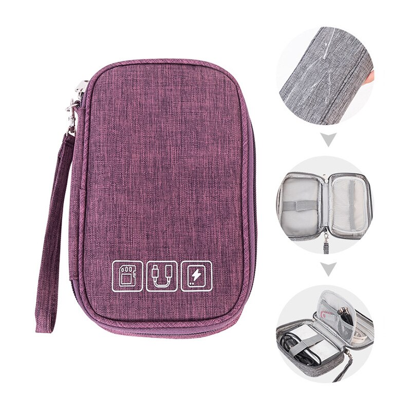 Kabel organisator bag gadget organizer kabel etui bærbart reise elektronisk tilbehør oppbevaringsveske lader headset digital veske: Lilla