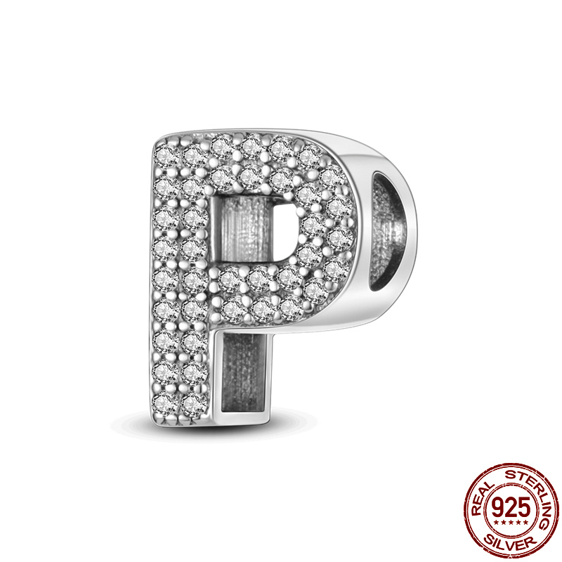 26 A-Z Alphabet perles 925 en argent Sterling lettre d'amour breloque ajustement Original Pandach bracelet à breloques Bracelet CZ Zircon perle bijoux