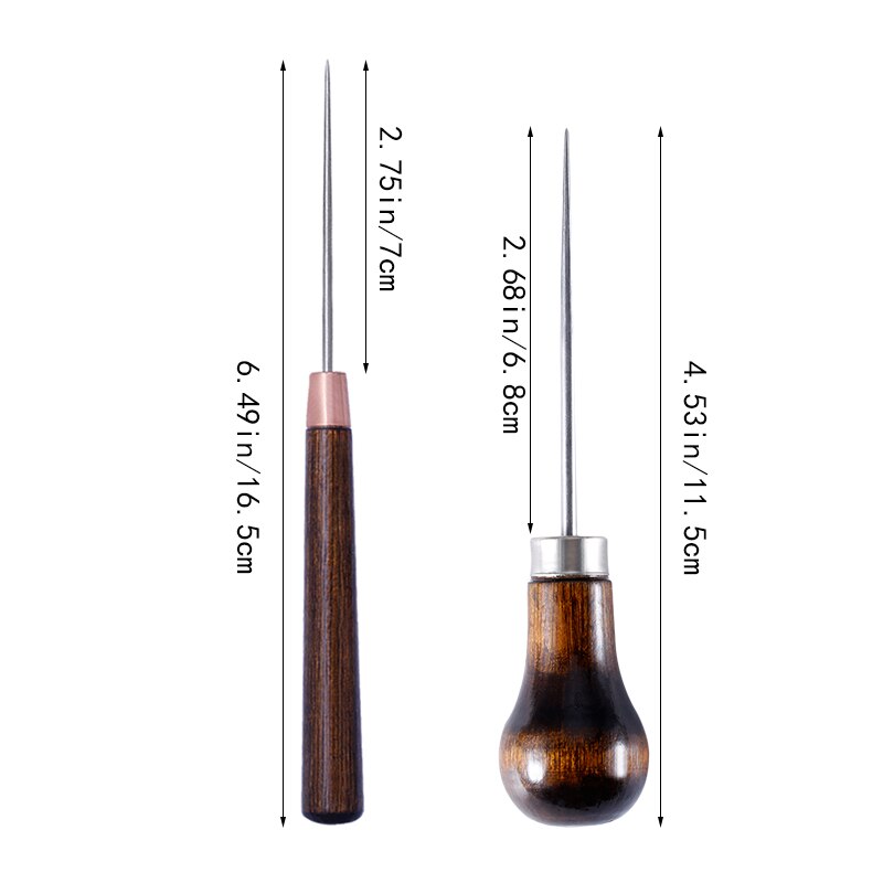 KAOBUY 2PCS Wood Handle Awl Leather Straight Awls Hole Puncher Drills Leather Punching Tools For Leather Hand Stitching