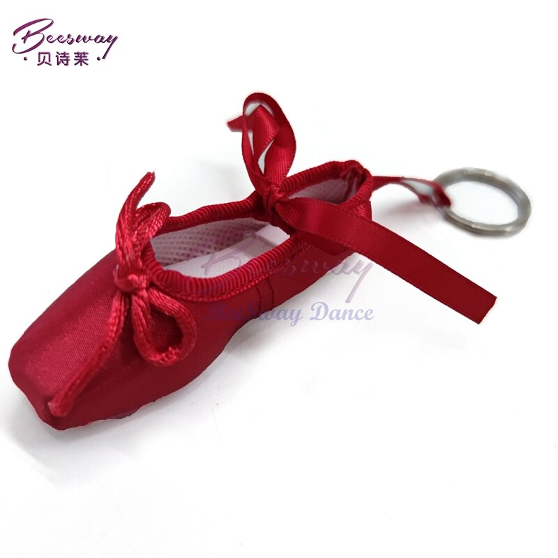 Mini danser satin ballet nøglering lilla ballet tå nøglering ballet sko nøglering dans lille værktøj til piger: Størrelse b rød