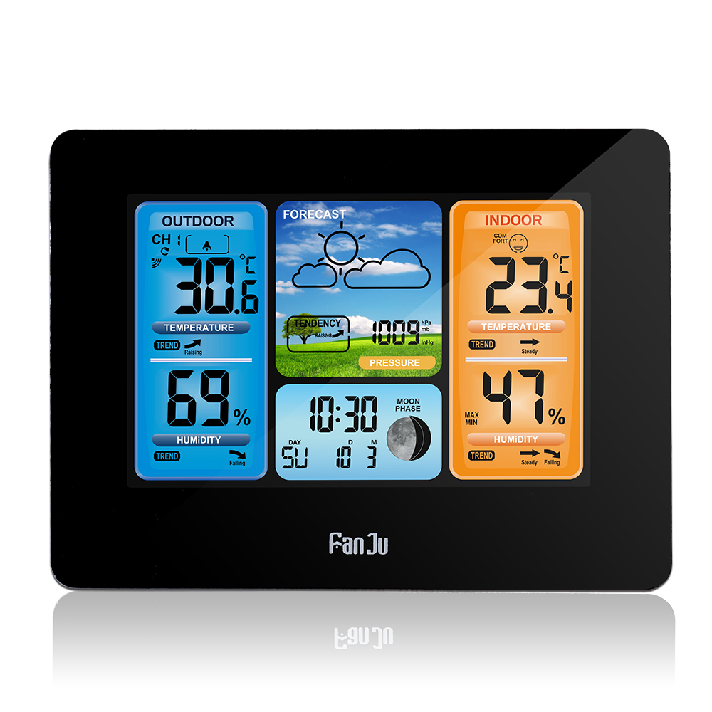 Digital Alarm Wall Clock Weather Station Wifi Indoor Outdoor Temperature Humidity Pressure Wind Weather Forecast LCD