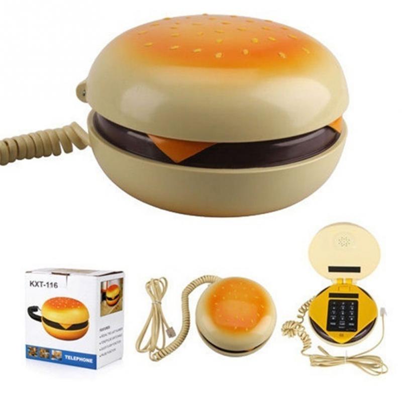 [Funny] Durable CB2 Novetly Juno Hamburger Cheeseburger Burger Corded Phone Novelty Really Telephone bread model phone Cute