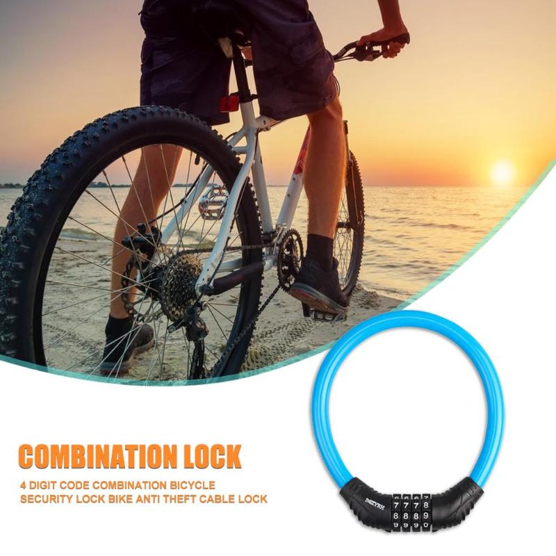 4-Digit Password Bicycle Code Lock Mountain Bike Portable Security Anti-theft Cable Lock Steel Wire Lock Bicycle Accessories
