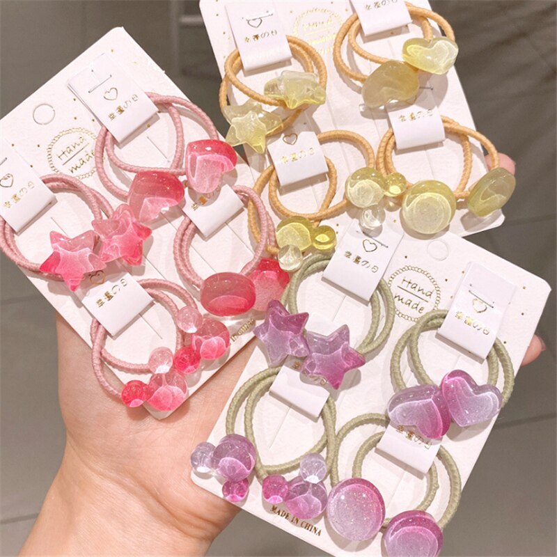Conjunto de artículos para el cabello con figuras geométricas para niña, 8 Uds., coletero elástico de estrella y corazón para niña, goma de dibujos animados para cabello, de Navidad