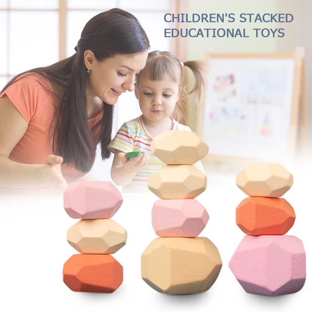 Children's Wooden Colored Stone Jenga Building Block Educational Toy Nordic Style Stacking Game Rainbow Wooden Toy