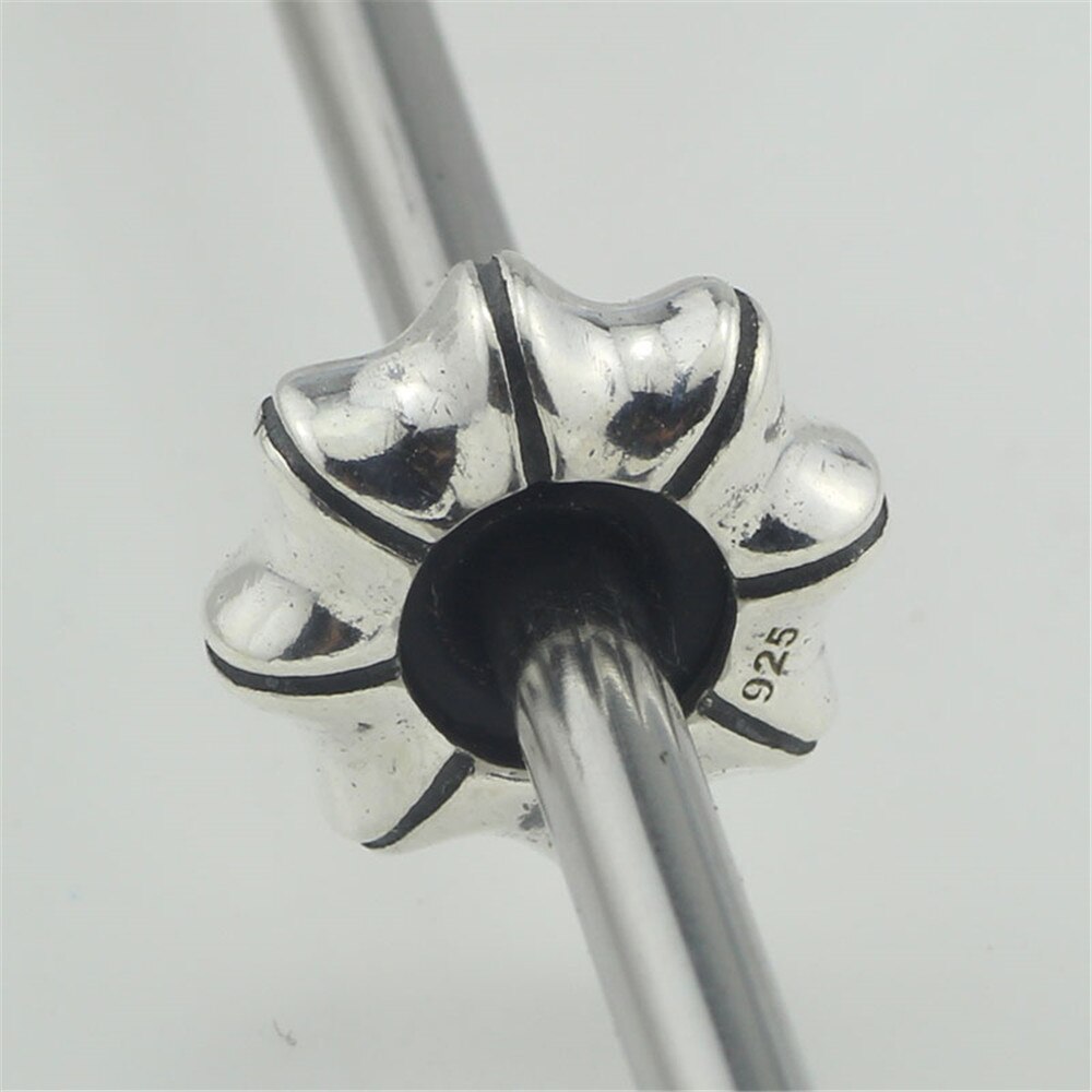 Authentic 925 Sterling Silver Spacer Stopper Heart Flower Bead Charm Fit European Style 3mm Bracelet Jewelry