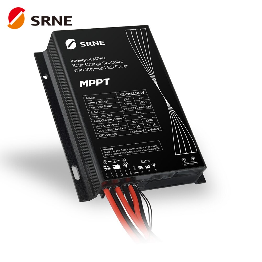 Srne SR-DM120 12V 24V Mppt Led Zonne-straat Licht Controller 10A Intelligent Solar Laadregelaar Met Stap-up Led Driver