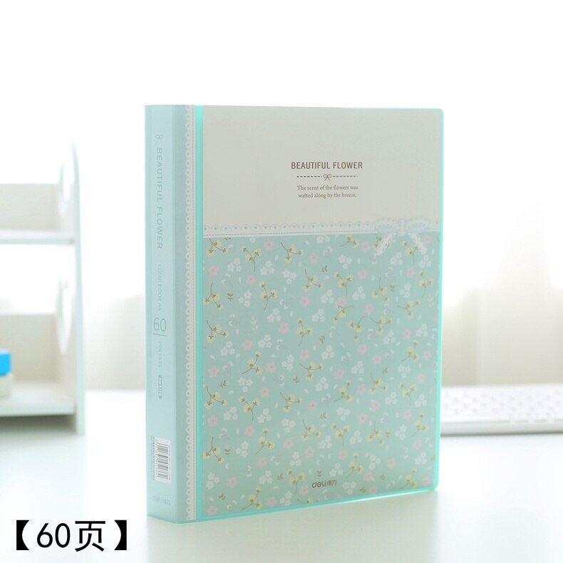 Deli Verse Bloem Papier Bestand Houders A4 Document Houder Papier Map Opslag Bindmiddel Pouch Pakket Kantoor School 30/40/60 Pagina 'S: 5176-green