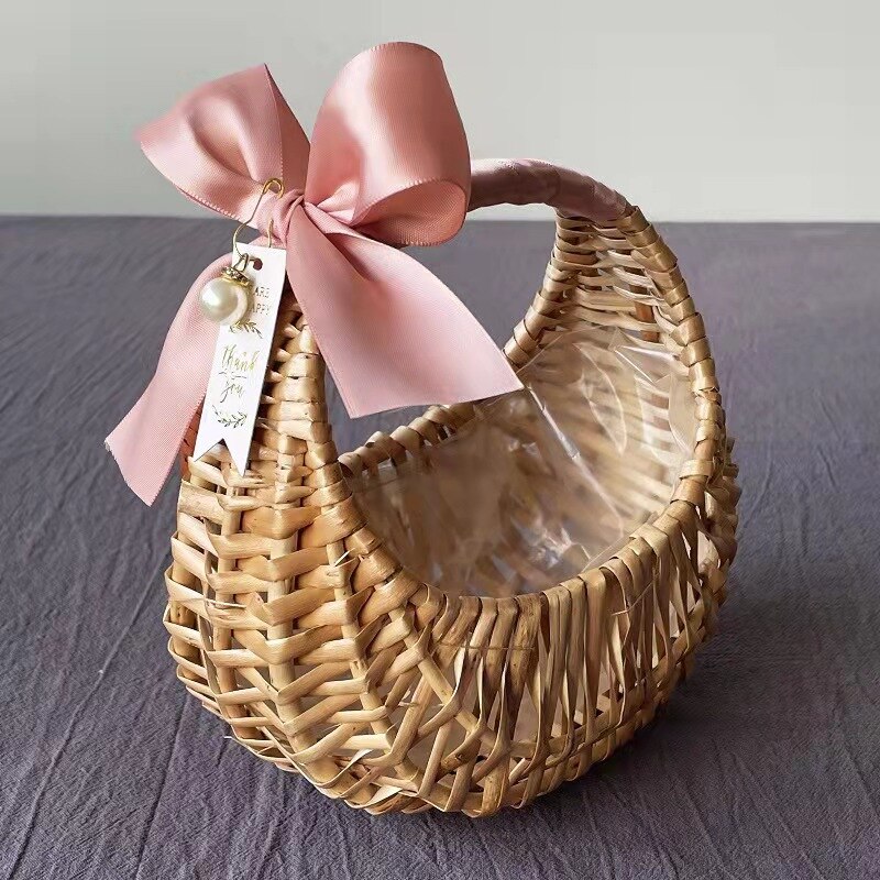 Pure Hand-Geweven Rieten Bloemenmand Mode Creatieve Rotan Bamboe Mand Paar Bloemenmand Opslag Mand: Basket  and Pink