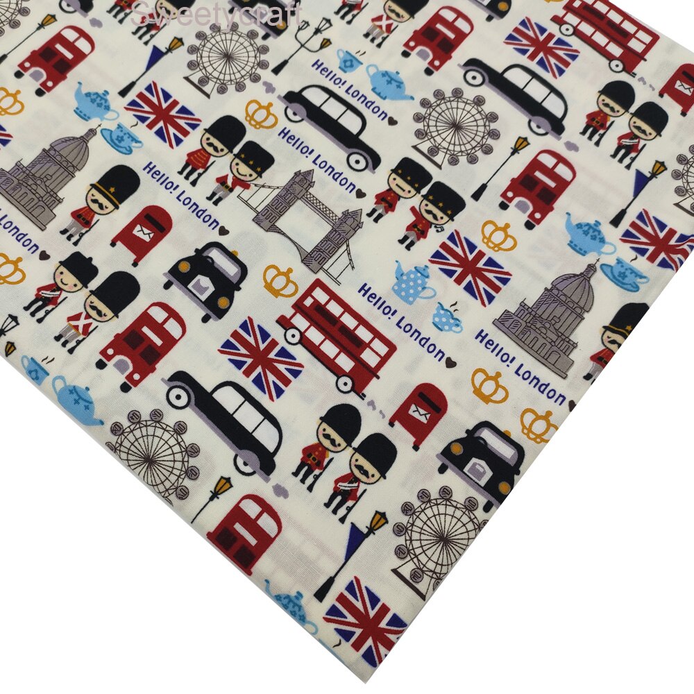 Fina tela de algodón con estampado de Hello London para decoración del hogar, tejido de costura hecho a mano, Patchwork, 110x45cm
