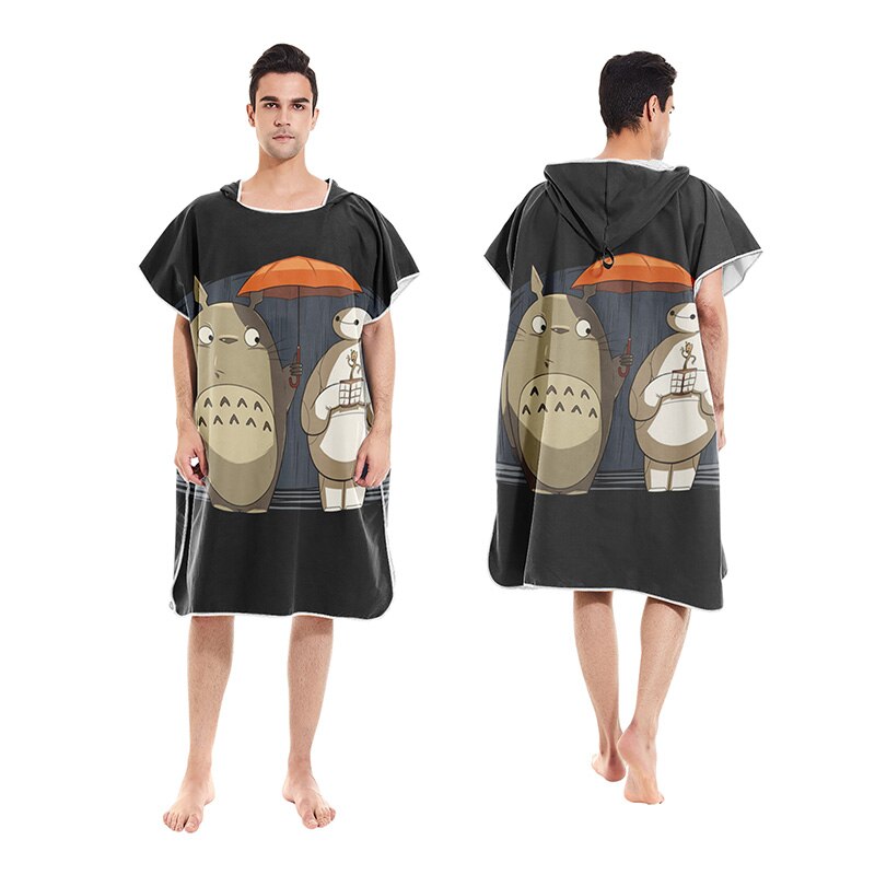 Vestido de toalla de playa con estampado de gato y dibujos animados, bata con capucha, Poncho, Toalla de baño para adultos, Surf en la playa, ropa de playa