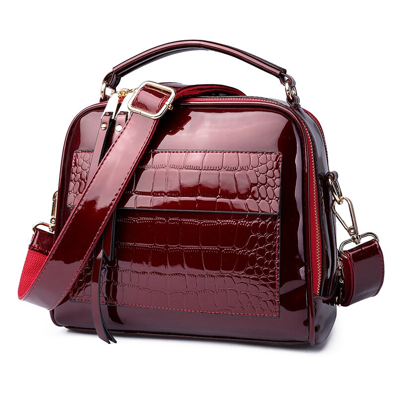 Nova moda de alta qualidade couro patente bolsa feminina senhoras corpo cruz mensageiro sacos ombro bolsas crossbody noite pa: Borgonha
