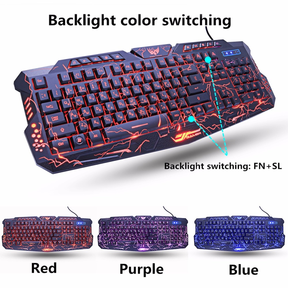 M200 Russische Gaming Toetsenbord Paars/Blauw/Rood Led Ademhaling Backlight Usb Wired Full Sleutel Muis Toetsenbord Combo Professionele gamer