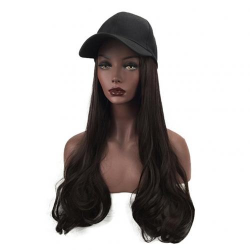 Damska peruka z długimi kręconymi włosami syntetyczna fryzura robić przedłużania włosów z czapką z daszkiem modna anty-ultrafioletowa czapka przeciwsłoneczna Streetwear: ciemny brązowy