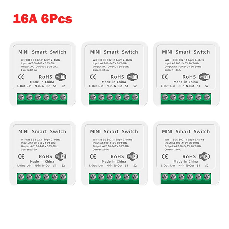 Tuya zigbee smart switch nej / med neutral  eu 220v 2- vejs trådløs lyskontakt relæ zibee 2 mqtt hjemmeassistent tuya smart home: 16a 6 stk