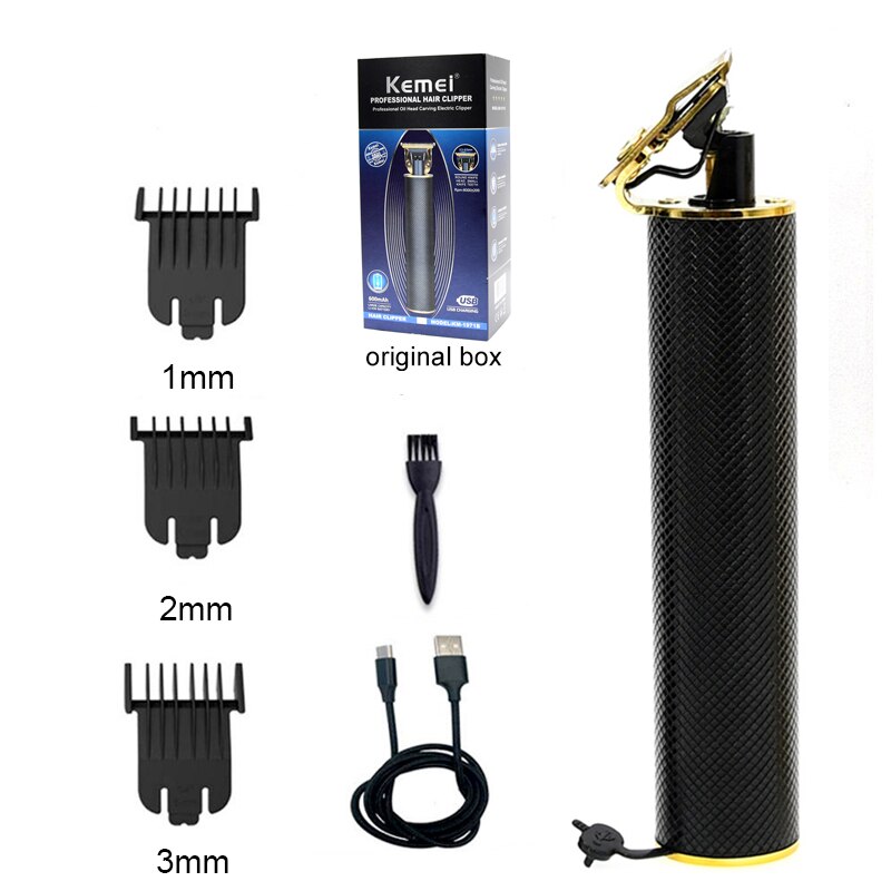 Kemei 1971 – tondeuse à cheveux sans fil tondeuse à barbe Pro li-outliner pour hommes, rasage à 0mm, finition USB, Machine de coupe de cheveux: 1971B with box