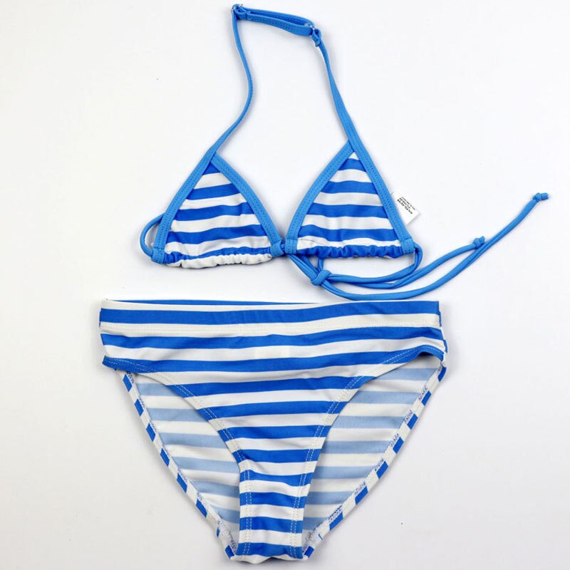 Tjej bikini set barn blå randiga baddräkter tjejer två delar baddräkt barn badkläder biquini set flicka barn baddräkter: 12t (152)
