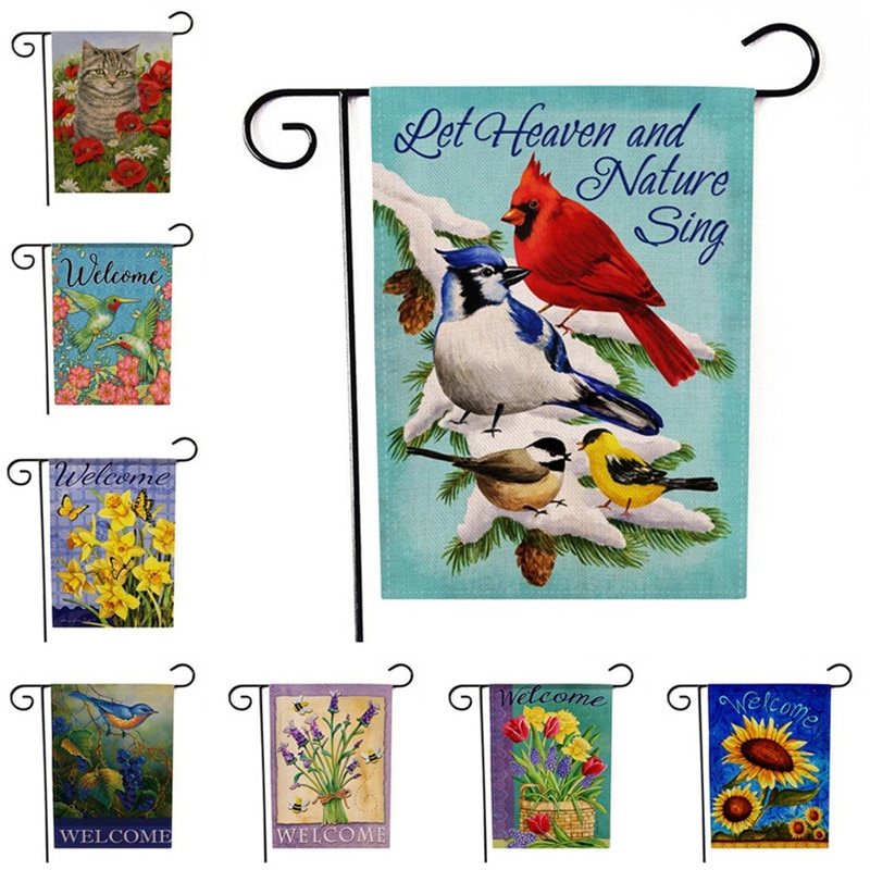 30x45cm Double Sides Garden Flags Birds Flowers Series Flax Banner Party Banner Flags DIY Festival Decoration Accessiories