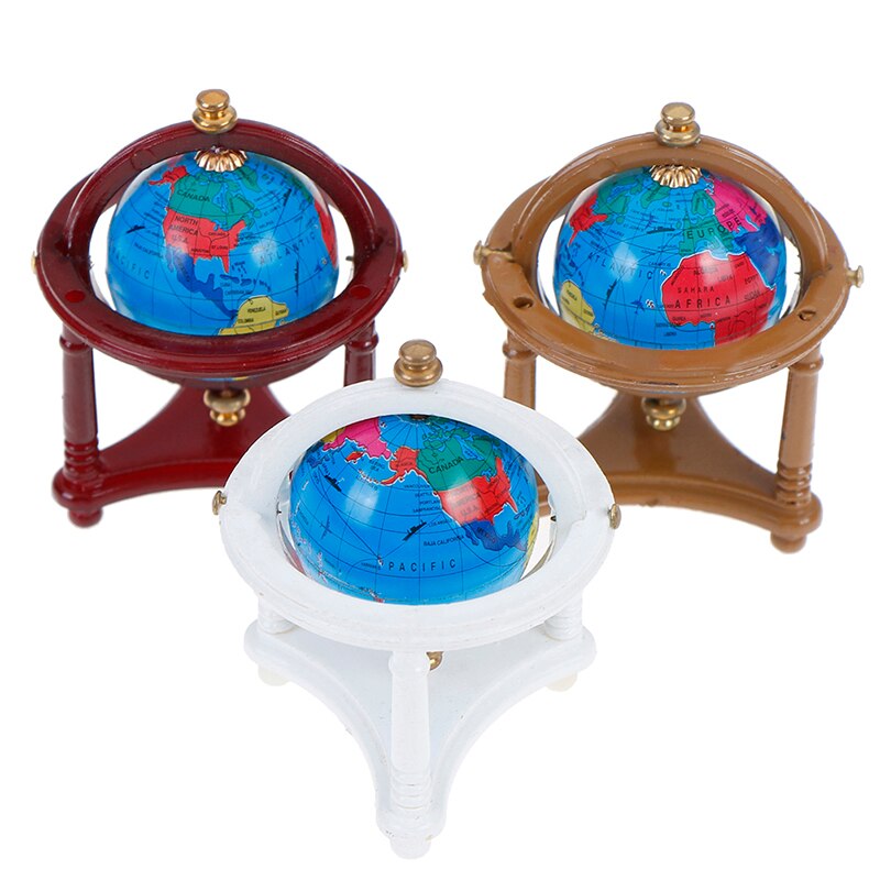 1:12 Miniature Rolling Globe With Wood Stand Dollhouse Study Livingroom Bedroom Reading Room Furniture Toy Accessories