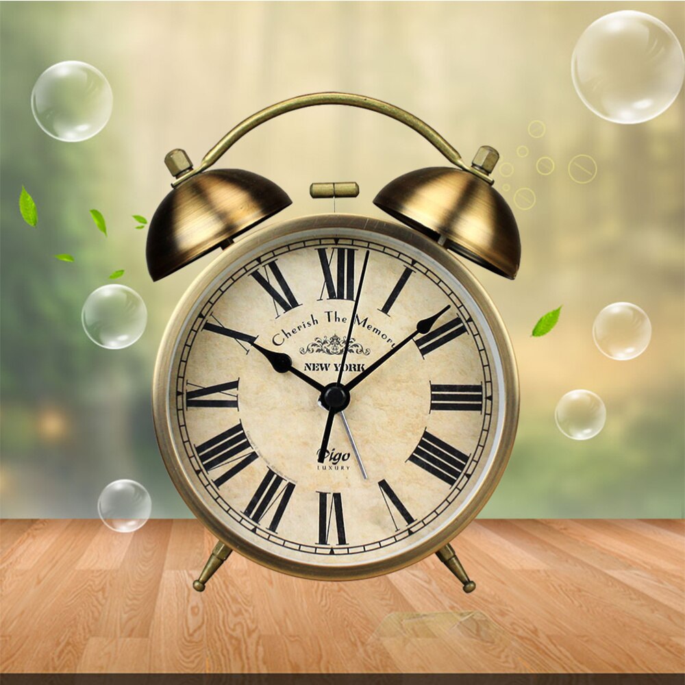 1PC Retro Round Desktop Clock Bell Small Alarm Clock for Home Living Room Bedroom Office without Battery
