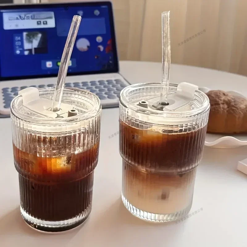 Vasos transparentes con tapa y pajita, taza de café helada, taza de té, jugo, leche, agua, 450ml, 1/2 Uds.