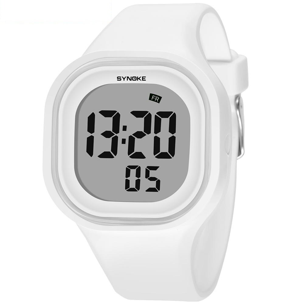 Synoke Studenten Kinderen Horloges Sport Kleurrijke Siliconen Band Digitale Horloges Wekker Led Light Kids Horloges Relgio: White
