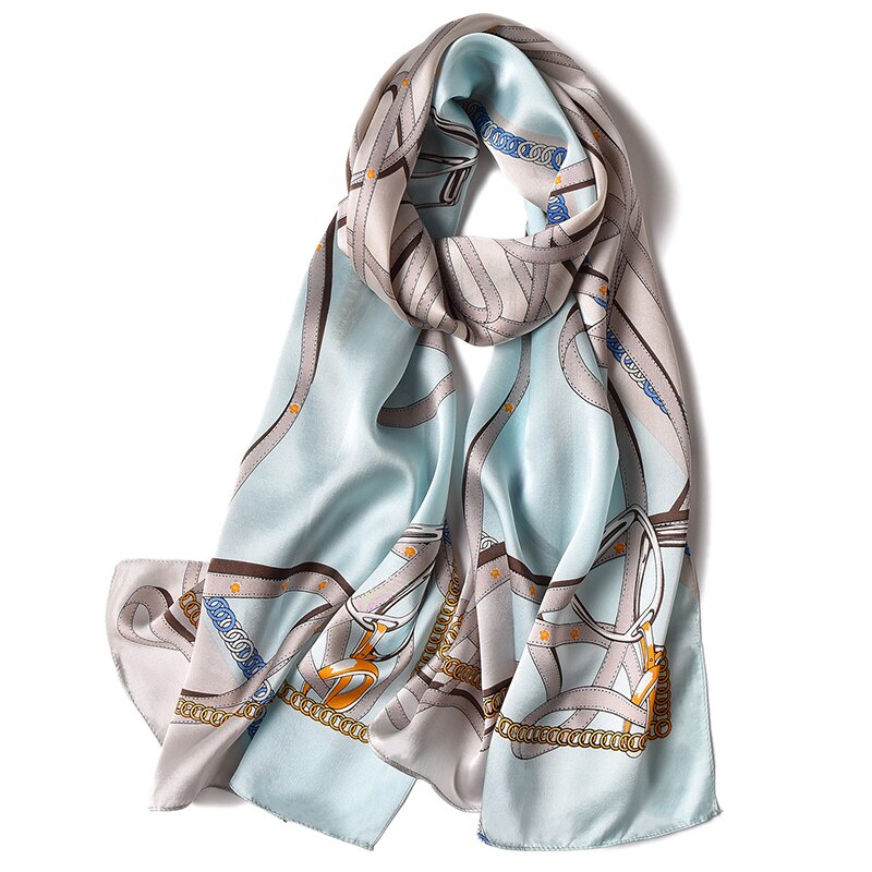 Nyeste vintage 100%  silketørklæde kappe kvinders lange sjal indpakker fest tilbehør lyseblå l ' 175*55cm: Default Title