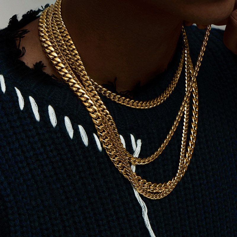 Collares para hombre, cadenas de eslabones cubanos de acero inoxidable para hombre, accesorios de joyería Hiphop Rock, varios tamaños 3mm-9mm C047