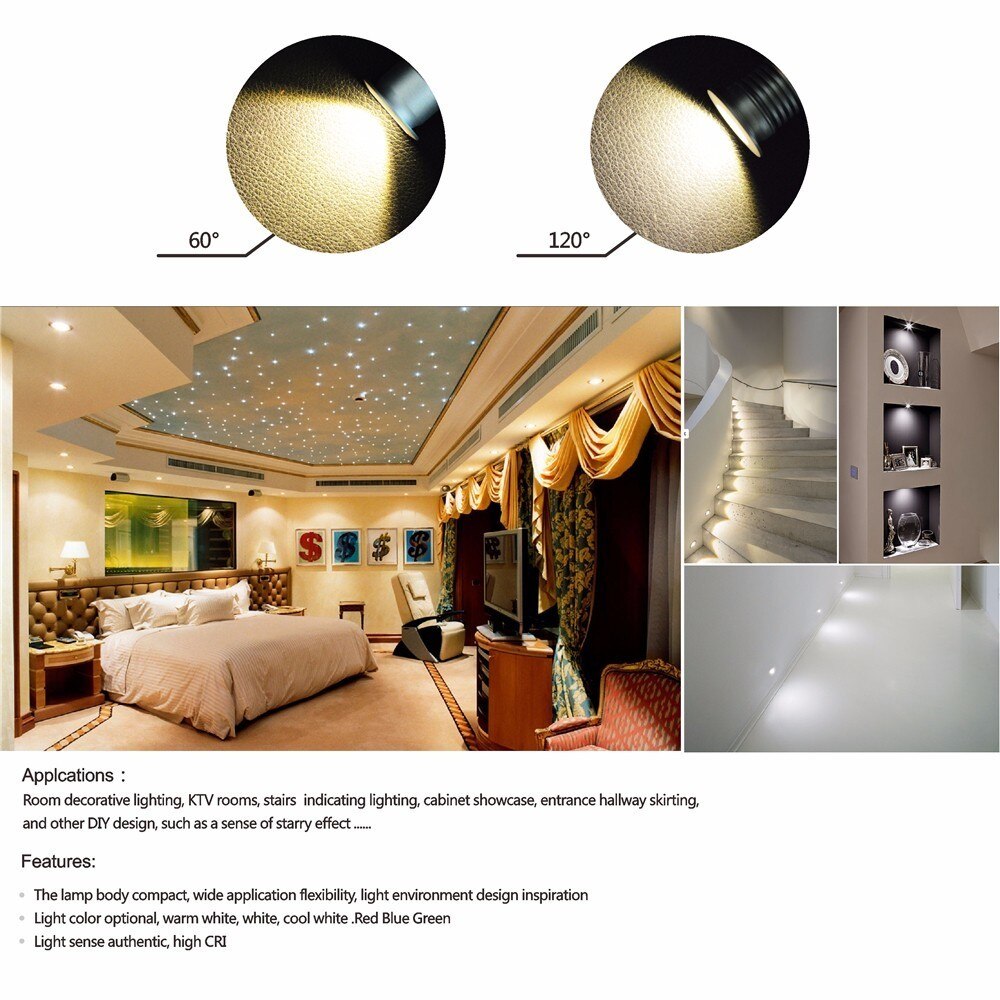 1W Mini Led Spot Lights Dimmable AC85-277V Driver Lighting 25mm Cutout Recessed Downlight 60D/120D DIY Spotlight 9pcs/set