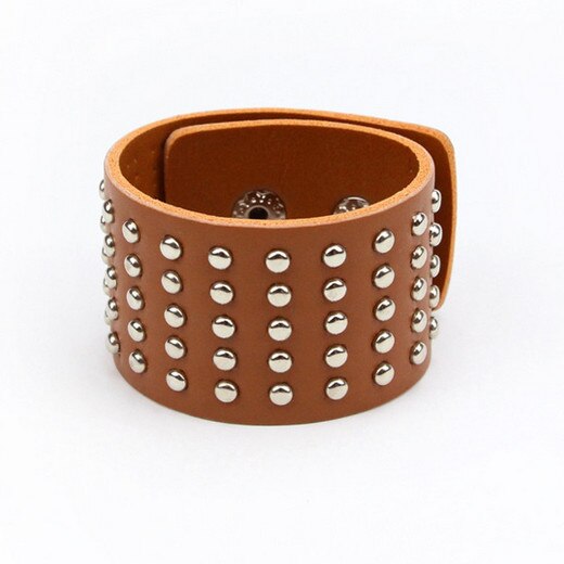 Men Jewelry Gothic Metal Cone Stud Spikes Rivet White Black PU Leather Wristband Bangle Cuff Bracelet Punk style Cool