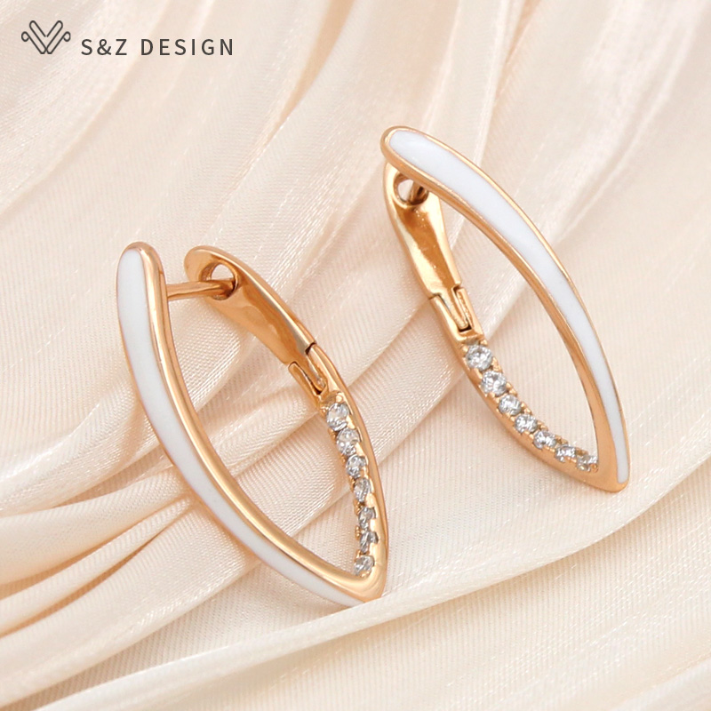 S&Z Mode Goud Kleur Groen Emaille Dangle Oorbellen Voor Vrouwen Bruiloft Zirconia Sieraden: Licht Geel Goud Kleur